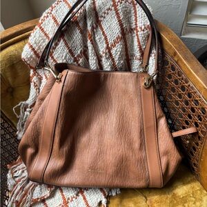 Elegant Calvin Klein Brown 3 compartment Leather Tote Bag